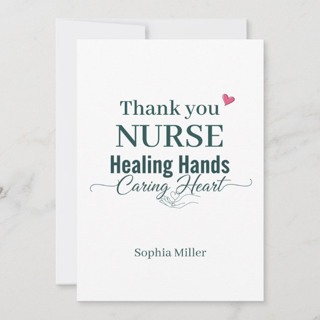 Thank You Nurse Healing Hands Caring Heart Custom Card (Front)