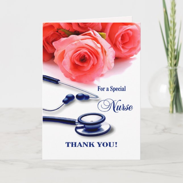 Thank You Nurse.  Roses and Stethoscope Card (Front)