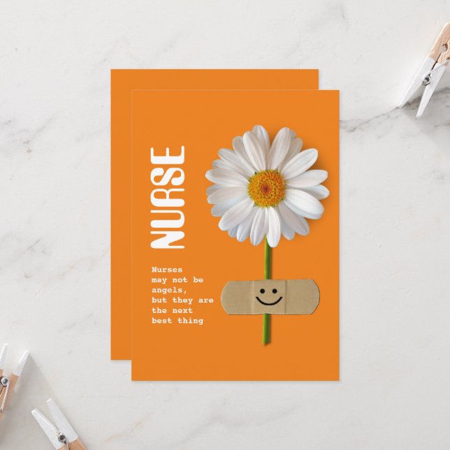 Thank You Nurse. Smiling Daisy Card (Front/Back In Situ)