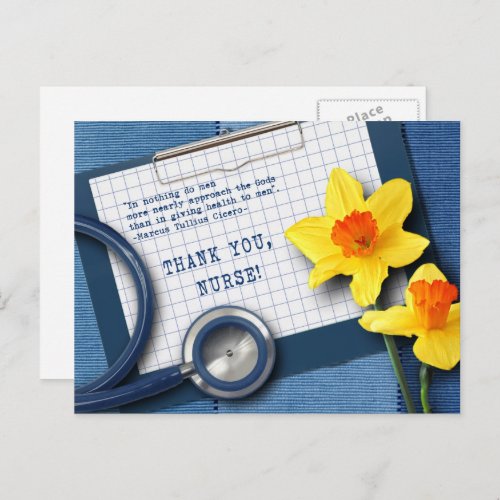 Thank You Nurse Spring Daffodils and Stethoscope Postcard