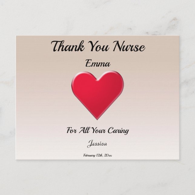 Thank You Nurse with Big Red Heart Postcard (Front)
