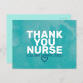 Thank You Nurse You are Appreciated in Turquoise Postcard (Front/Back)