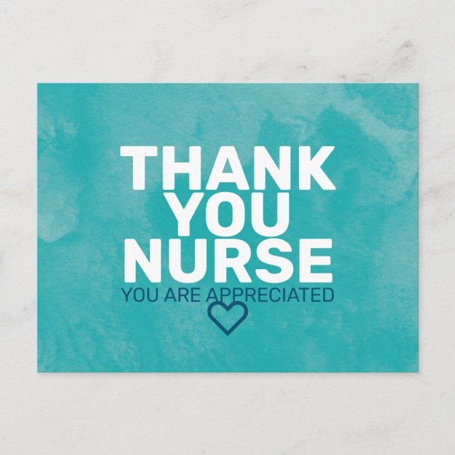 Thank You Nurse You are Appreciated in Turquoise Postcard (Front)