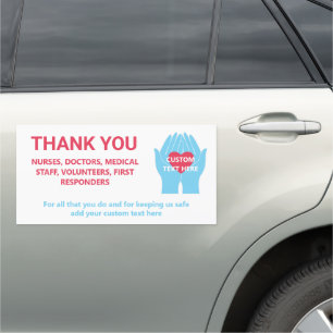 Thank You Nurses Doctors Helping Hands Custom Text Car Magnet