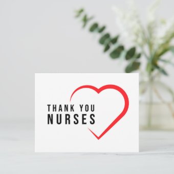 Thank You Nurses | Heart Red Postcard | Zazzle