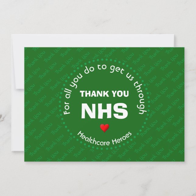 Thank You Nurses NHS Healthcare Heroes GREEN Card (Front)