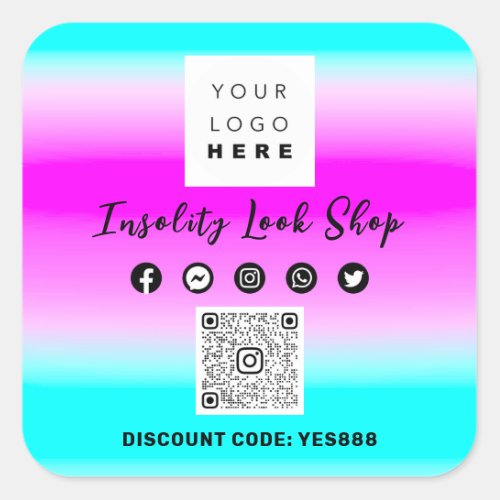 Thank YOu Off QRCODE Logo Discount Code Pink Blue Square Sticker