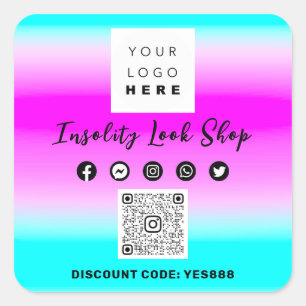Thank YOu Off QRCODE Logo Discount Code Pink Blue Square Sticker