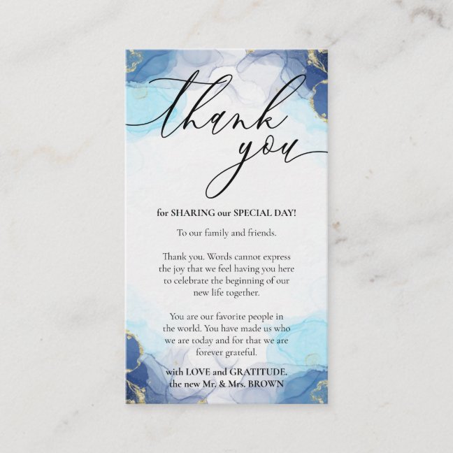 Thank You ombre blue signature Enclosure Card