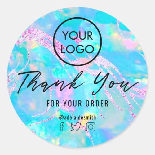 thank you on aqua opal classic round sticker