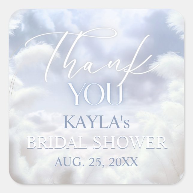 Thank You On Cloud Nine 9 Pampas Bridal Shower Square Sticker (Front)