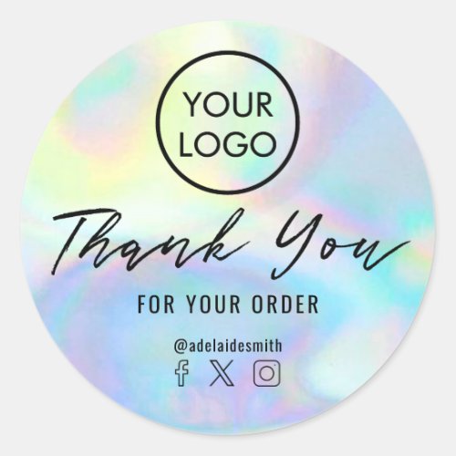 thank you on faux holograph pastel  classic round sticker