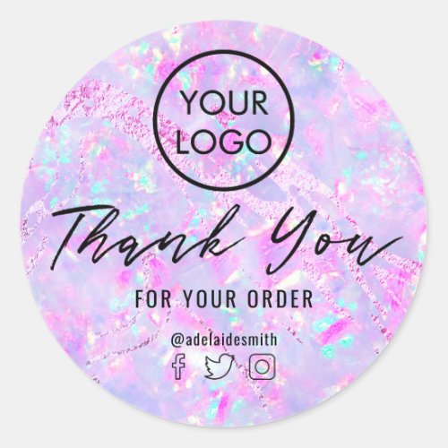 thank you on opal  purple classic round sticker