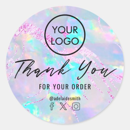 thank you on opal  purple foil  classic round sticker