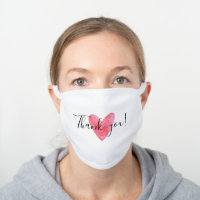 Thank-you on Red Watercolor Heart White Cotton Face Mask