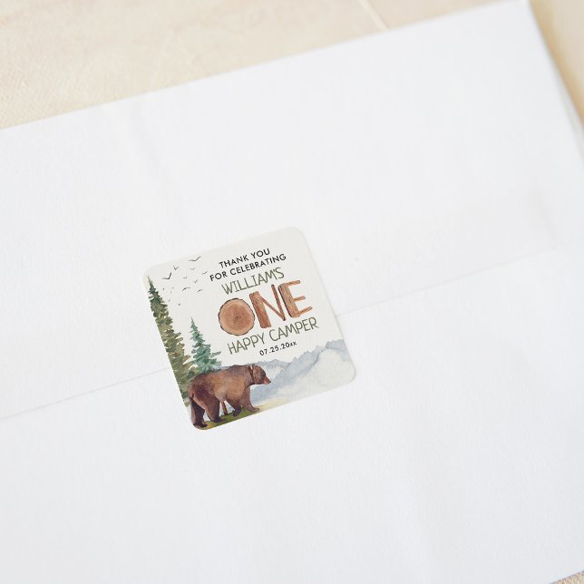  Thank You One Happy Camper Birthday Square Sticker (Creator Uploaded)