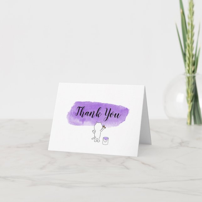 Thank you or Any Text Lavender Cat Painter Note Card (Front)