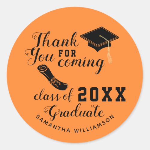 Thank You Orange and Black Class of 2023 Graduate Classic Round Sticker