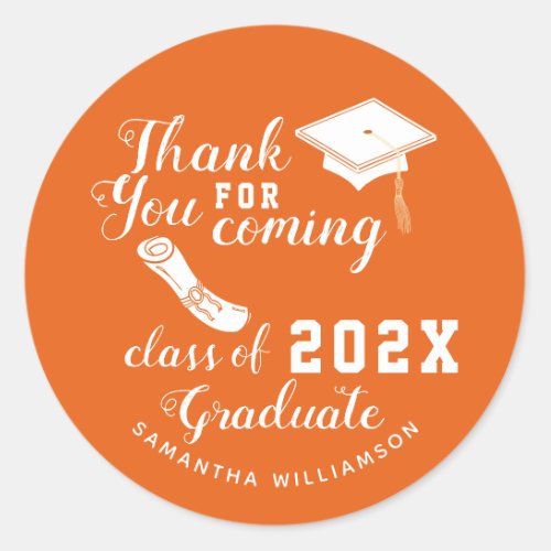 Thank You Orange and White Class of 2023 Graduate Classic Round Sticker