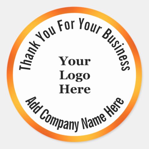Thank You Orange and White Your Logo Here Classic Round Sticker
