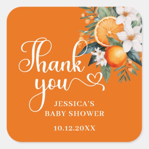 Thank You Orange Baby Shower Favor Classic Round Square Sticker