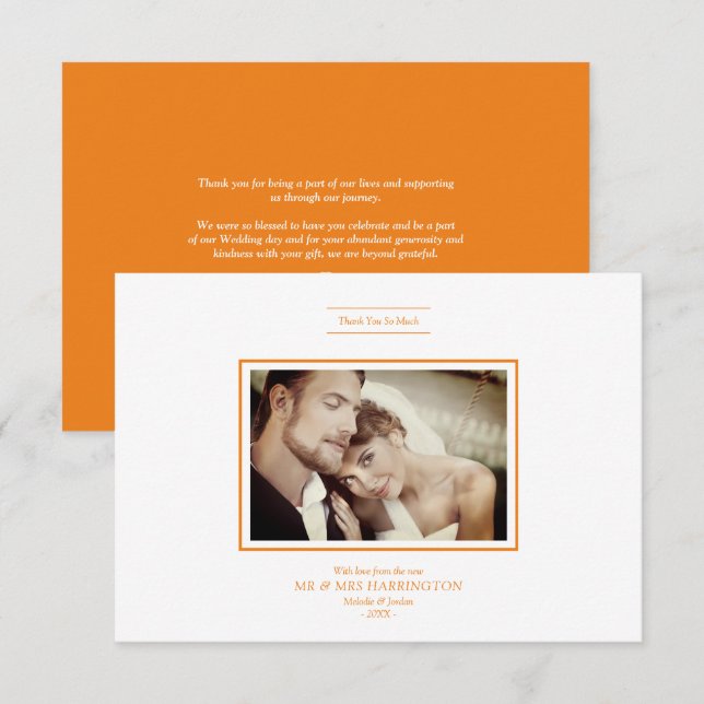 Thank You Orange Chic Newlyweds Photo Wedding (Front/Back)
