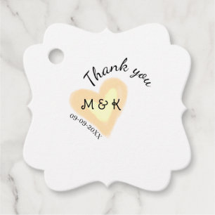 THANK YOU ORANGE HEART NAME LETTER DATE WEDDING FAVOR TAGS