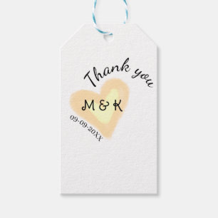 THANK YOU ORANGE HEART NAME LETTER DATE WEDDING GIFT TAGS