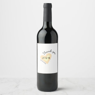 THANK YOU ORANGE HEART NAME LETTER DATE WEDDING WINE LABEL