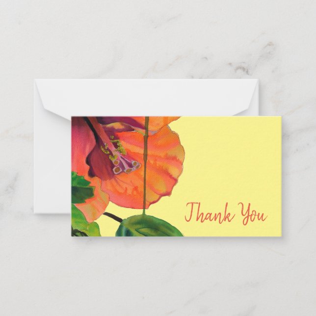 Thank You orange hibiscus flower art Note Card (Front)