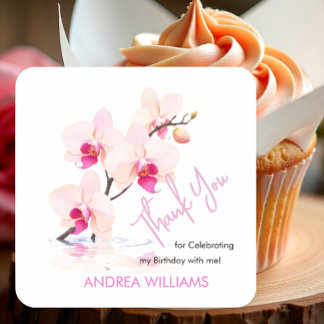 Thank You, Orchid Flower Blossoms 60th Birthday Square Sticker