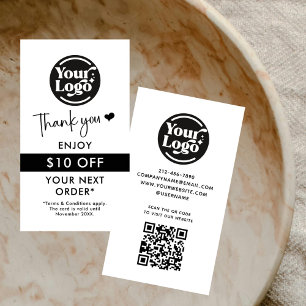 Thank You Order Business Logo QR Code White Retail Discount Card