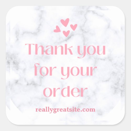 Thank You Order Business White Marble Pink Text Square Sticker