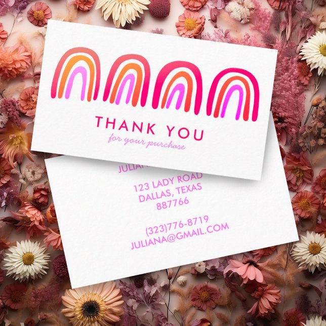 Thank You Order Chic Simple Pink Orange Rainbows Business Card (Pretty pink rainbows thank you for your order custom business cards)