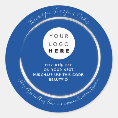 Thank You Order Custom Logo Name Discount Blue Classic Round Sticker