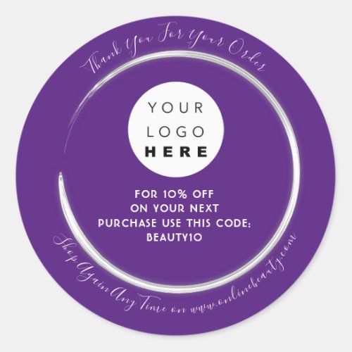 Thank You Order Custom Logo Name Discount Violet Classic Round Sticker