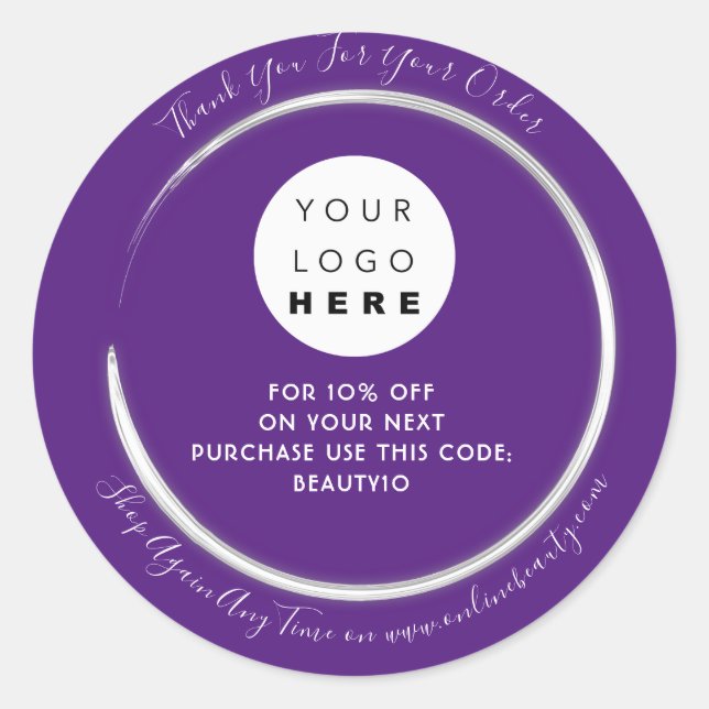 Thank You Order Custom Logo Name Discount Violet Classic Round Sticker (Front)
