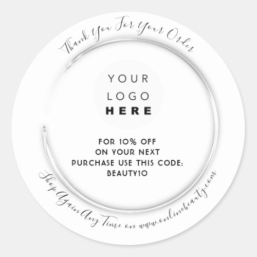 Thank You Order Custom Logo Name Discount White Classic Round Sticker