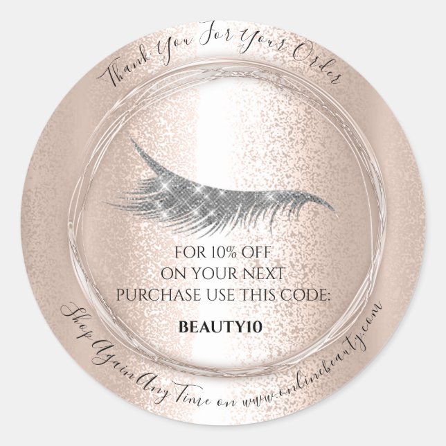 Thank You Order Logo Discount Code Lashes Shop Classic Round Sticker (Front)