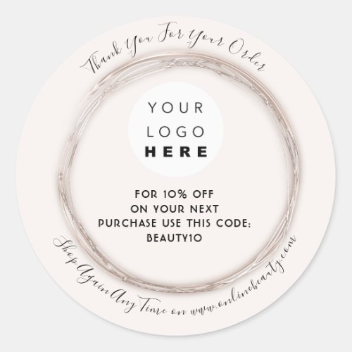 Thank You Order Logo Discount Code Rose Elegant Classic Round Sticker