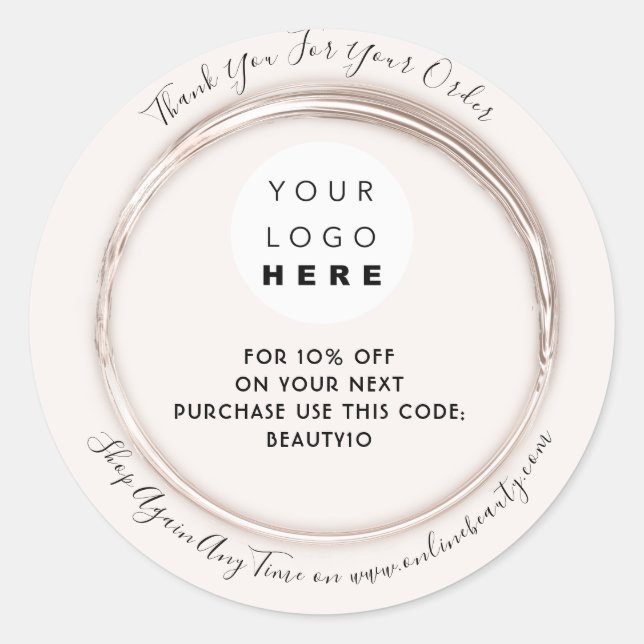 Thank You Order Logo Discount Code Rose Framed Classic Round Sticker (Front)