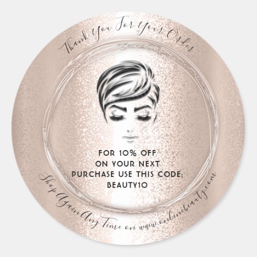 Thank You Order Logo Discount Code Rose Lash Classic Round Sticker