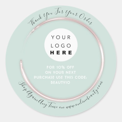 Thank You Order Logo Discount Code Rose Mint Classic Round Sticker