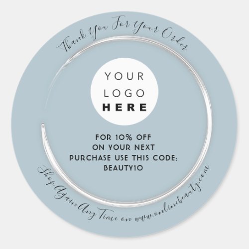 Thank You Order Logo Discount Code Smoky Blue Classic Round Sticker