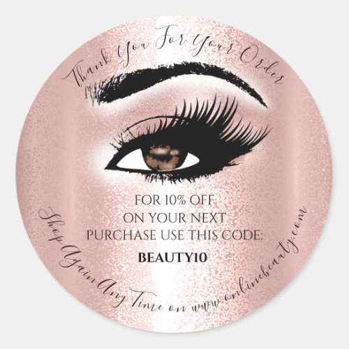 Thank You Order Logo Discount Rose Lash Extension Classic Round Sticker