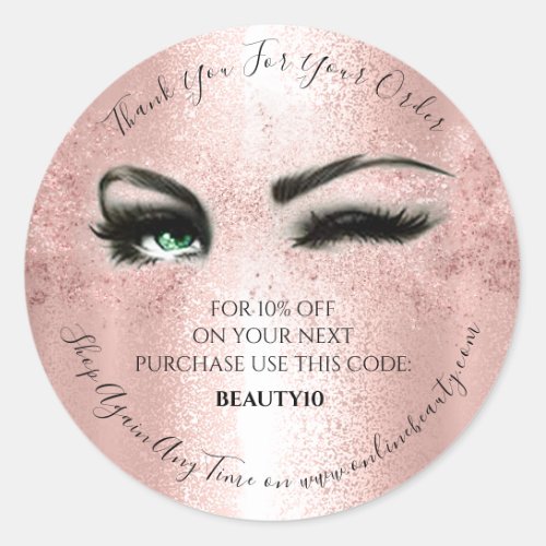 Thank You Order Logo Discount Rose Lash Makeup Classic Round Sticker