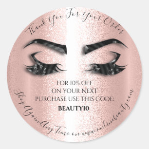 Thank You Order Logo Discount Rose Lashes Pink Classic Round Sticker
