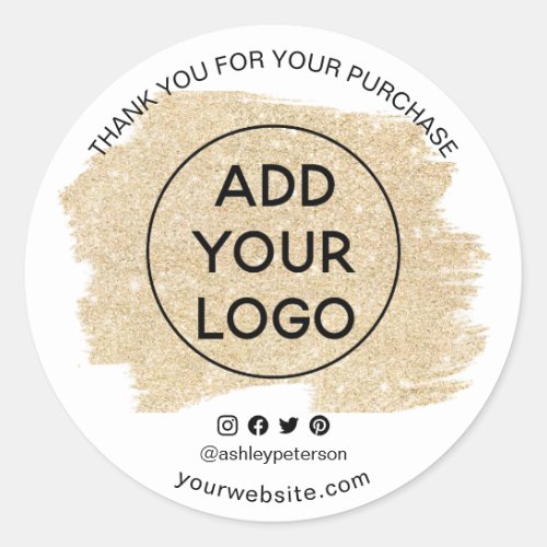 Thank you order logo gold brushstroke social media classic round sticker