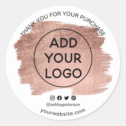 Thank you order logo rose gold foil social media classic round sticker