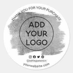 Thank you order logo silver foil social media classic round sticker